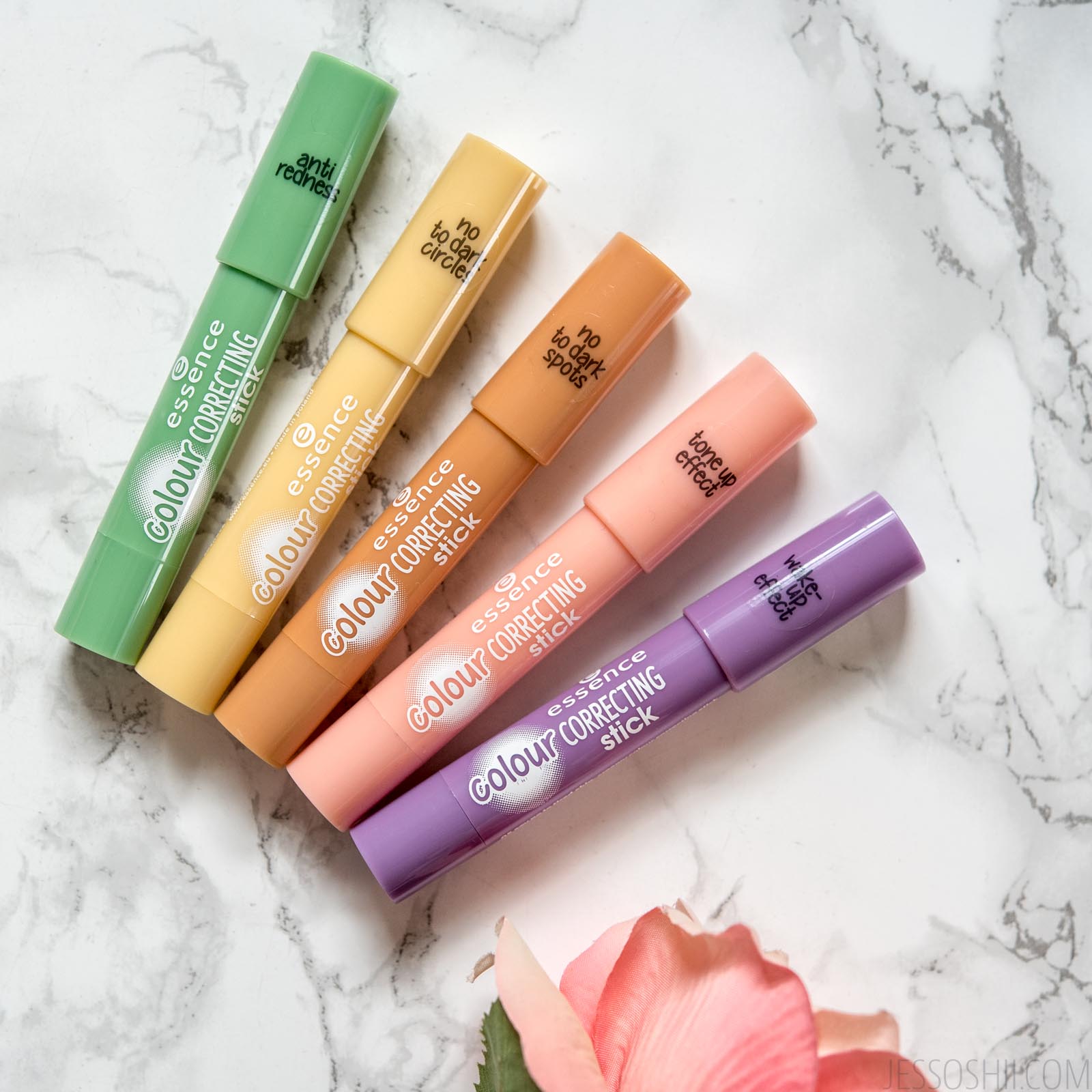 REVIEW Essence Colour Correcting Sticks Swatches, Before & After